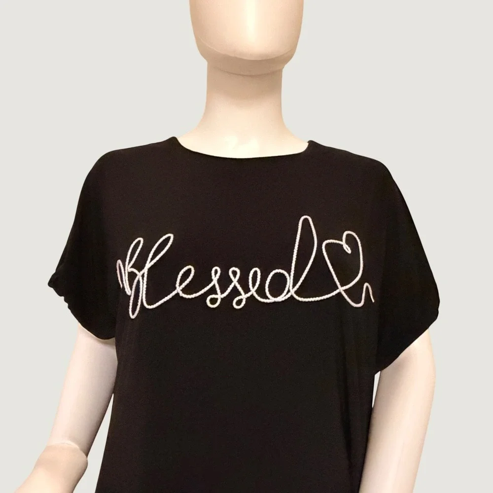 Cato Womens Black Blessed Graphic T-Shirt Dress Short Sleeve Size L